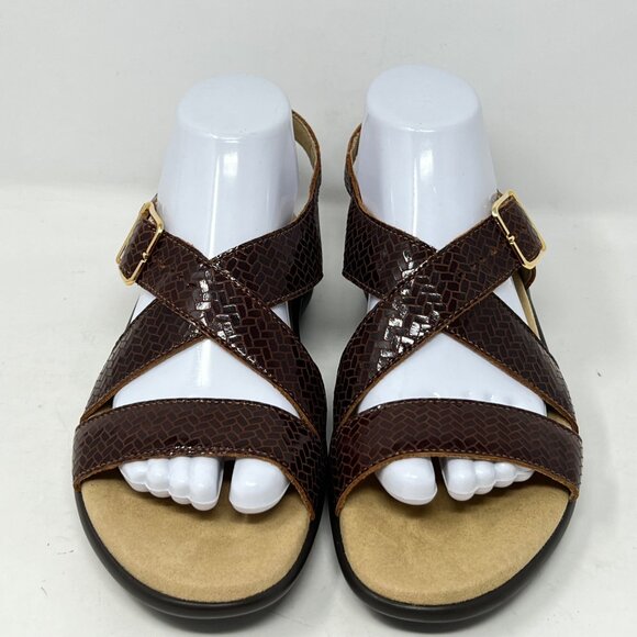 SAS Womens Brown Leather Strappy Sandal Weave Henna Brown Herringbone Size 8.5M - Picture 2 of 9